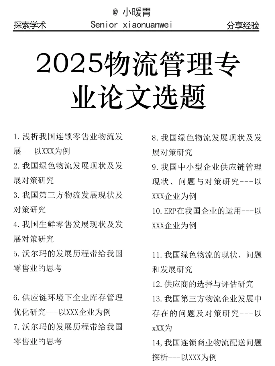 物流管理不会选题的宝宝看过来，超好写?