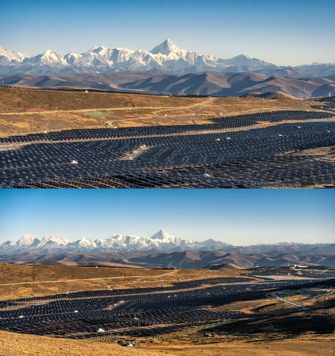 雪山下的光伏电站