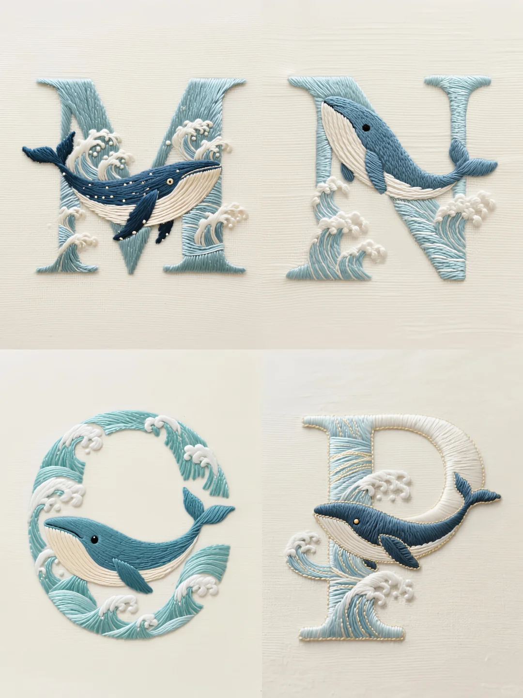 创意字母刺绣【MNOP】邂逅鲸鱼?海浪?