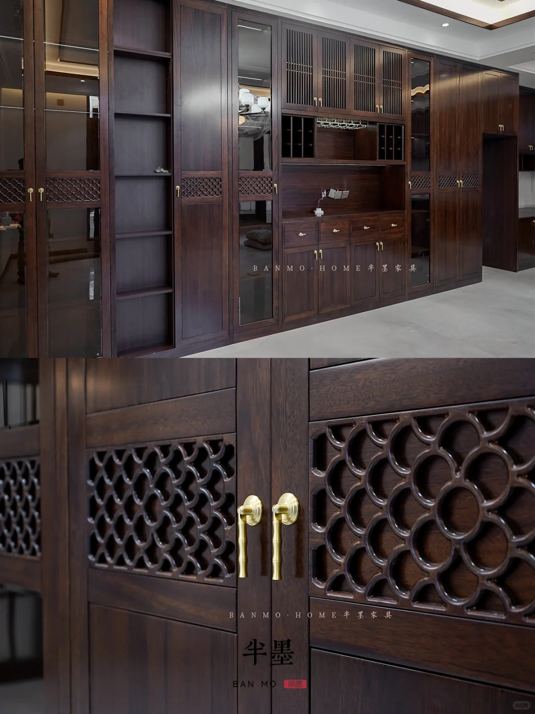 贵阳别墅全屋定制落地,新中式原木柜验收中