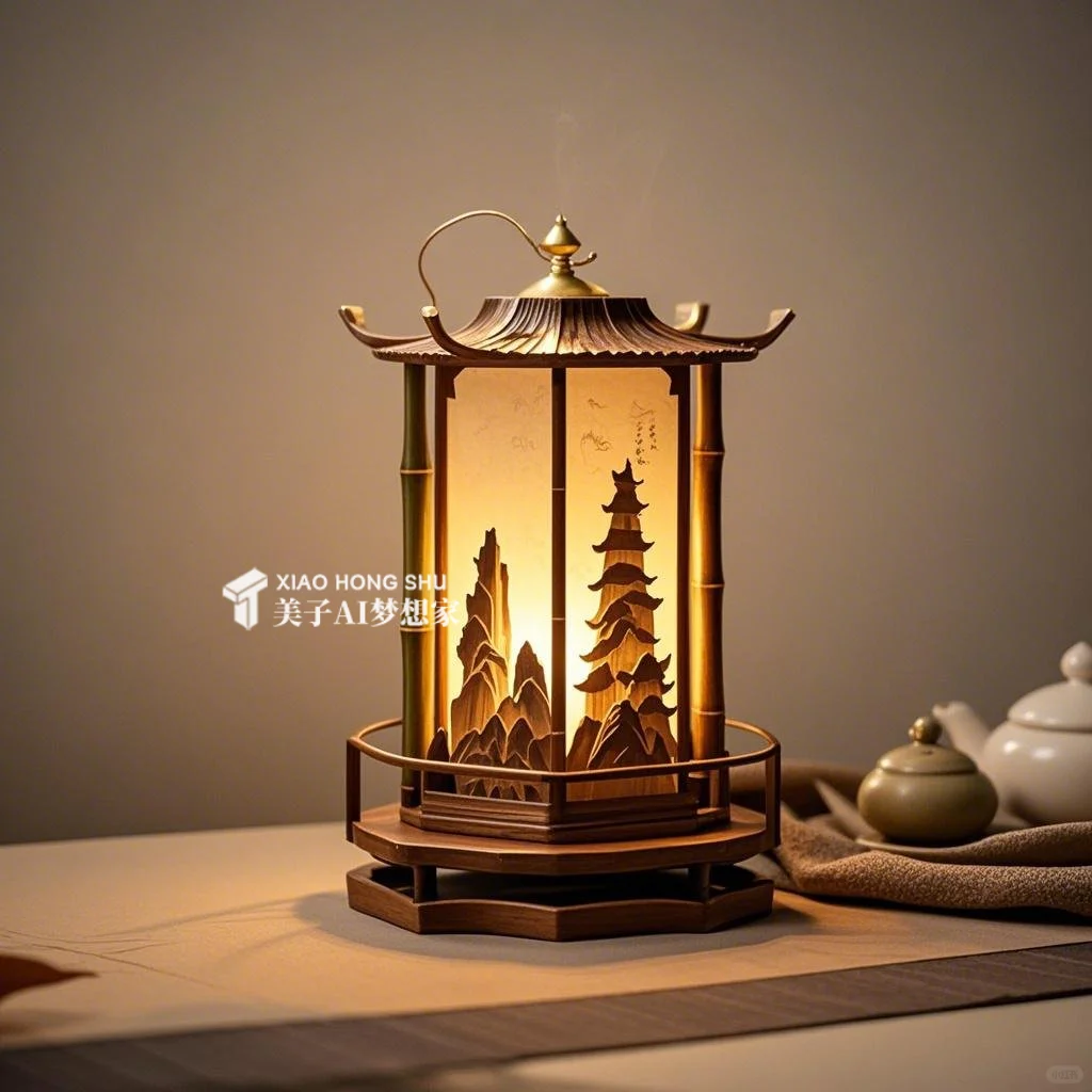 ✨AI产品设计1000个?国风竹景香薰蜡烛台