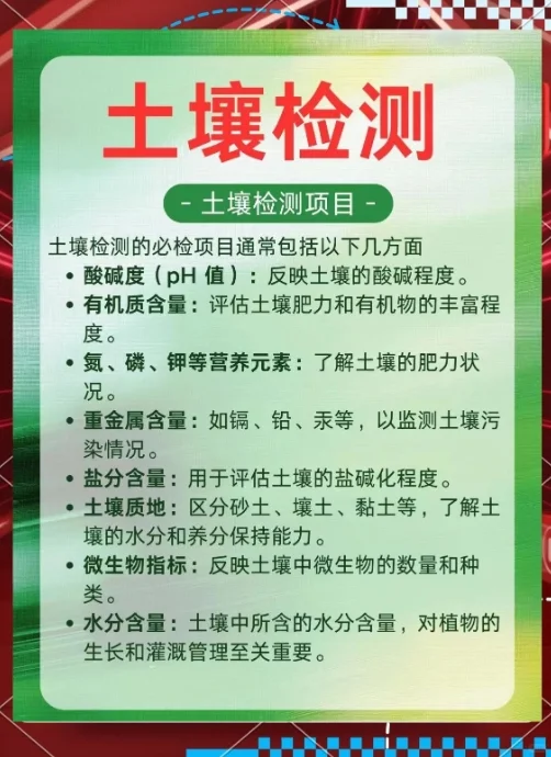 土壤检测主要项目包括: