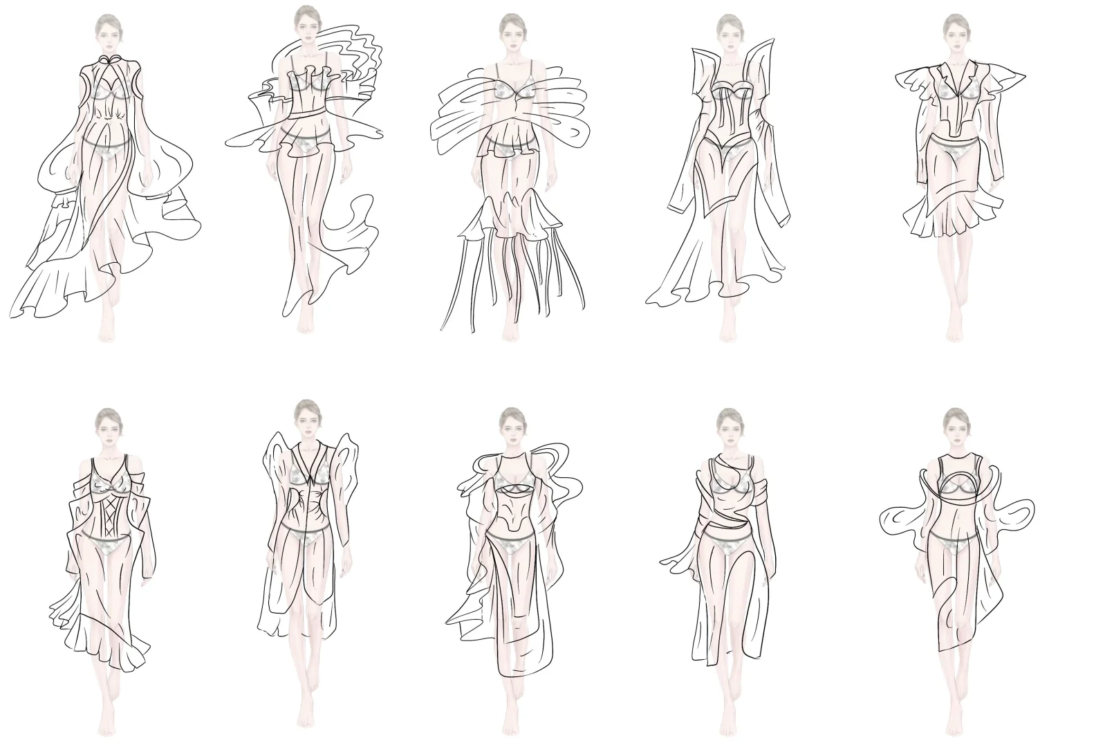 草图 解构 不对称 飘逸 垂皱感 荷叶边