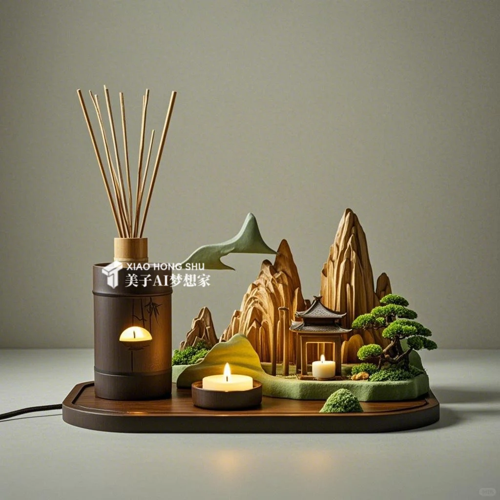 ✨AI产品设计1000个?国风竹景香薰蜡烛台