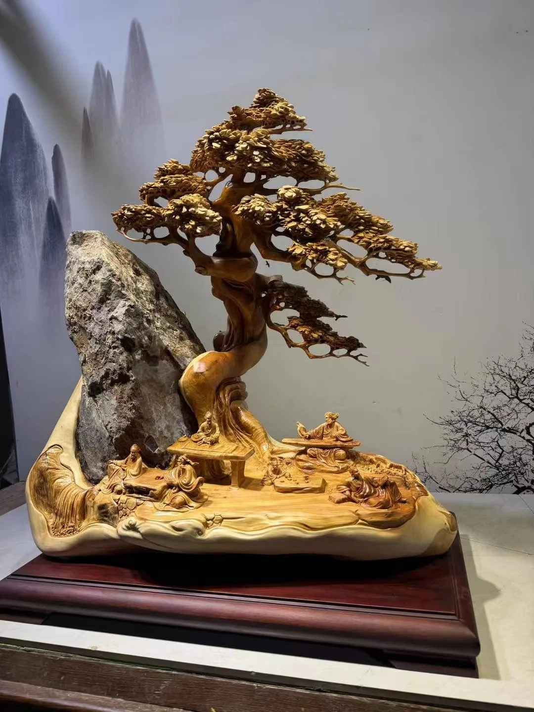 有山有树有人物的奇石根雕摆件，太美了！