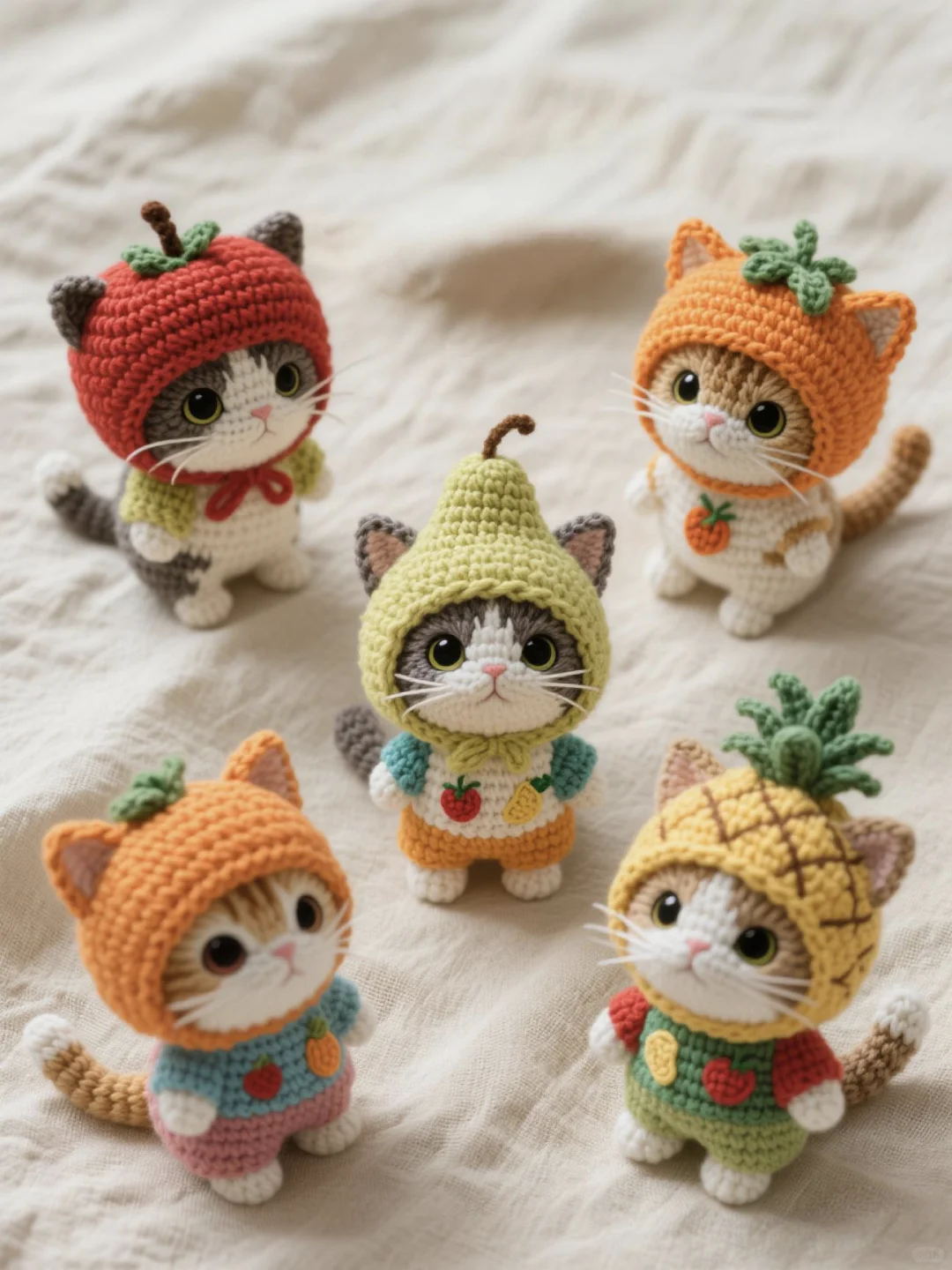 每天一个设计—水果帽子猫猫钩织