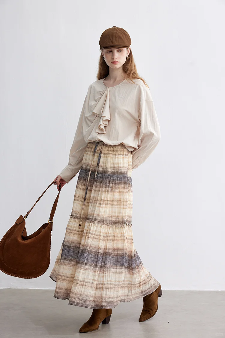 不对称剪裁 日系荷叶边门襟长袖衬衫