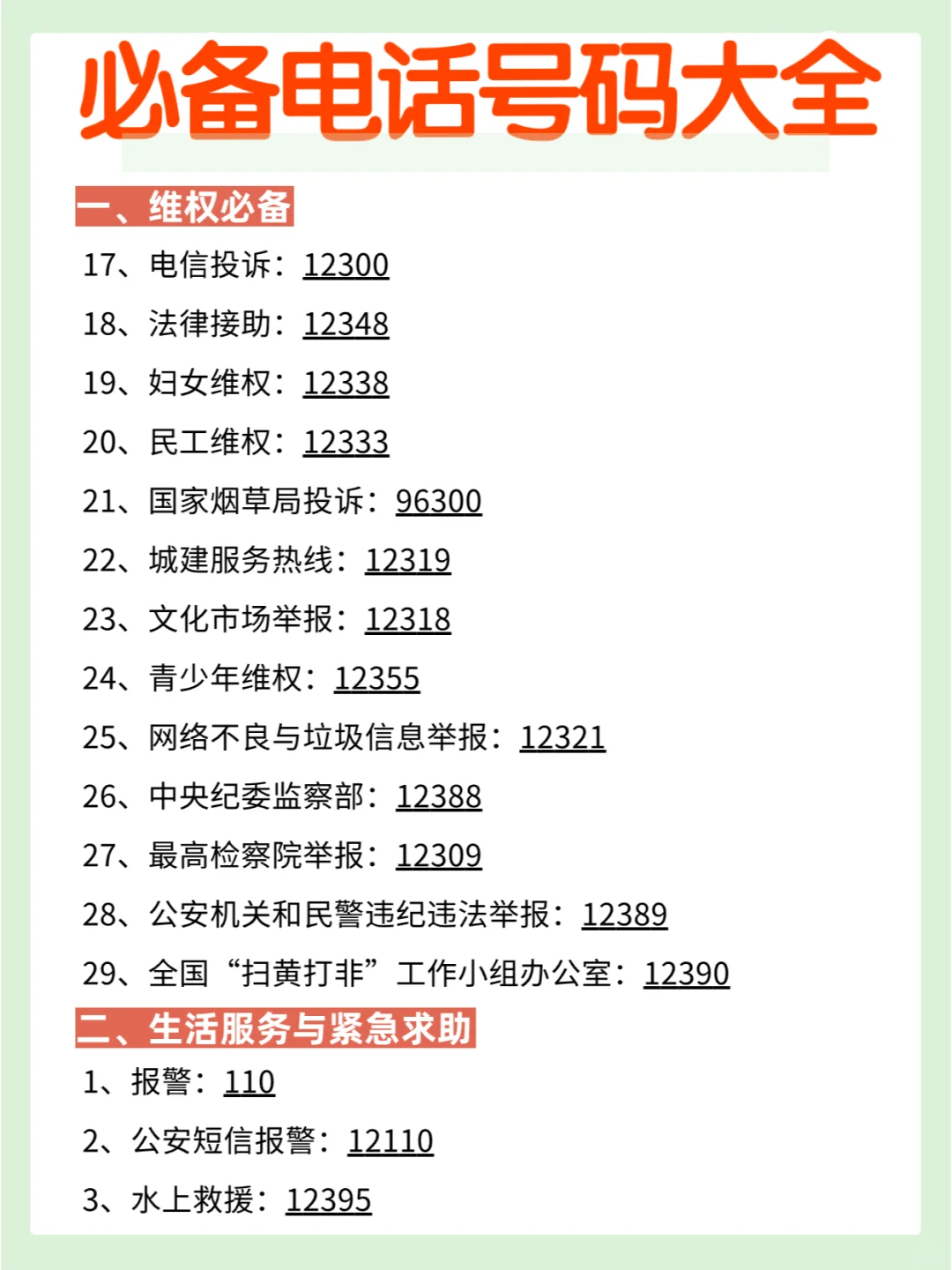 111个实用电话号码汇总，收藏有备无患❗