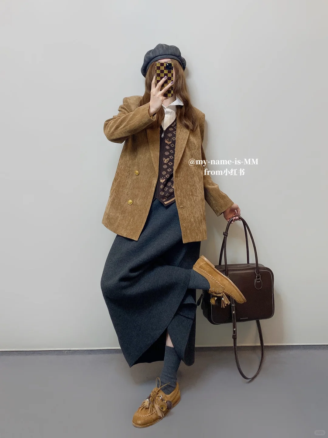 OOTD/秋季穿搭 时髦配色西装外套半裙搭配