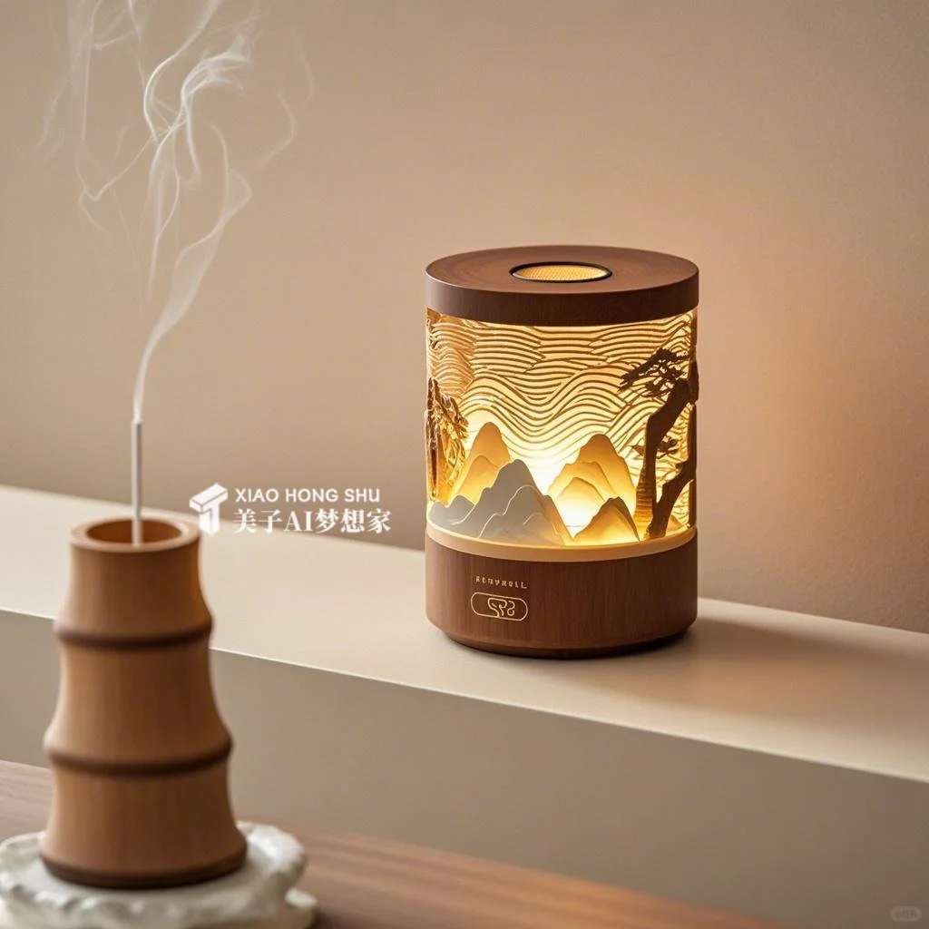 ✨AI产品设计1000个?国风竹景香薰蜡烛台