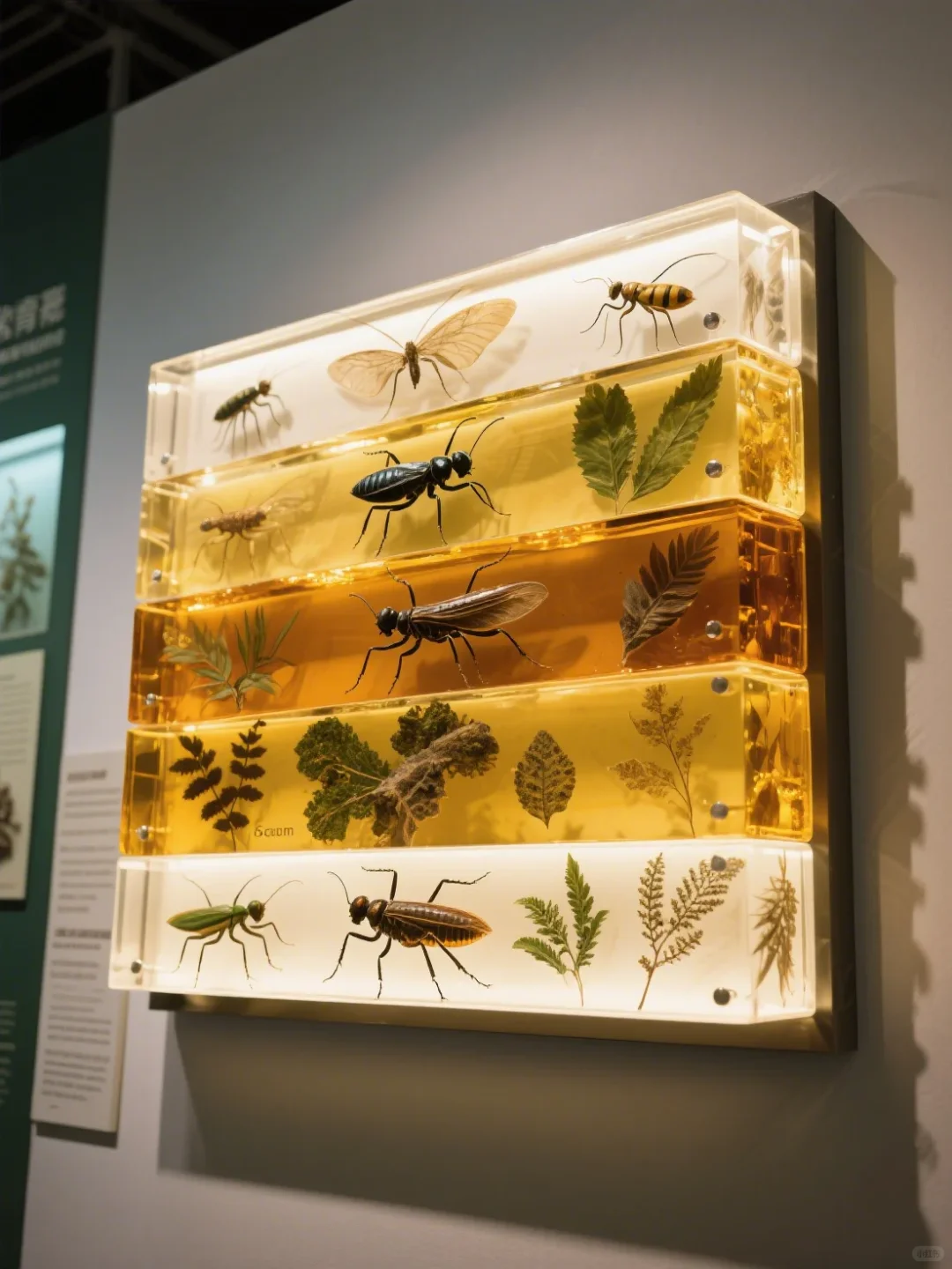 多层透明树脂浇铸化石昆虫雕塑