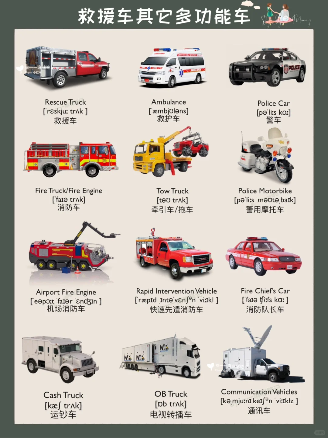 常见工程车市政车救援车等中英汇总|Day39