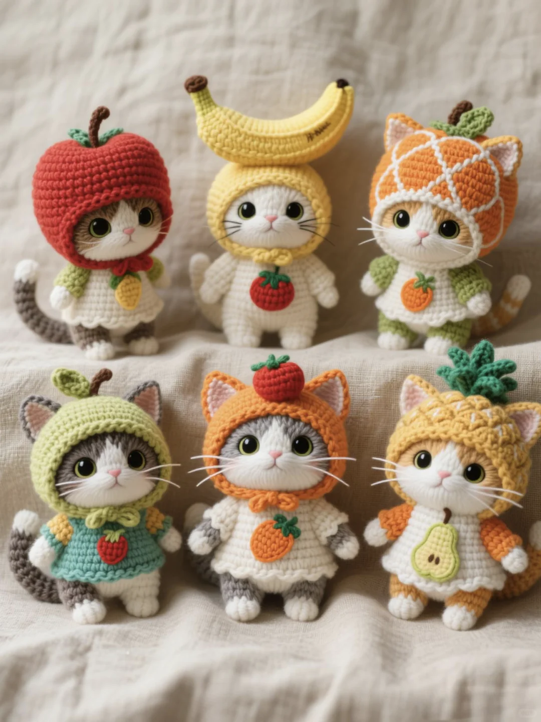 每天一个设计—水果帽子猫猫钩织