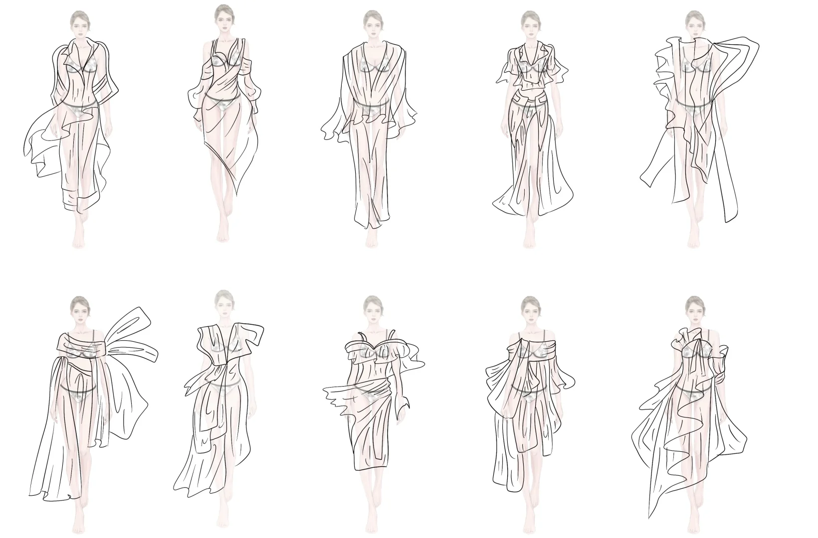 草图 解构 不对称 飘逸 垂皱感 荷叶边