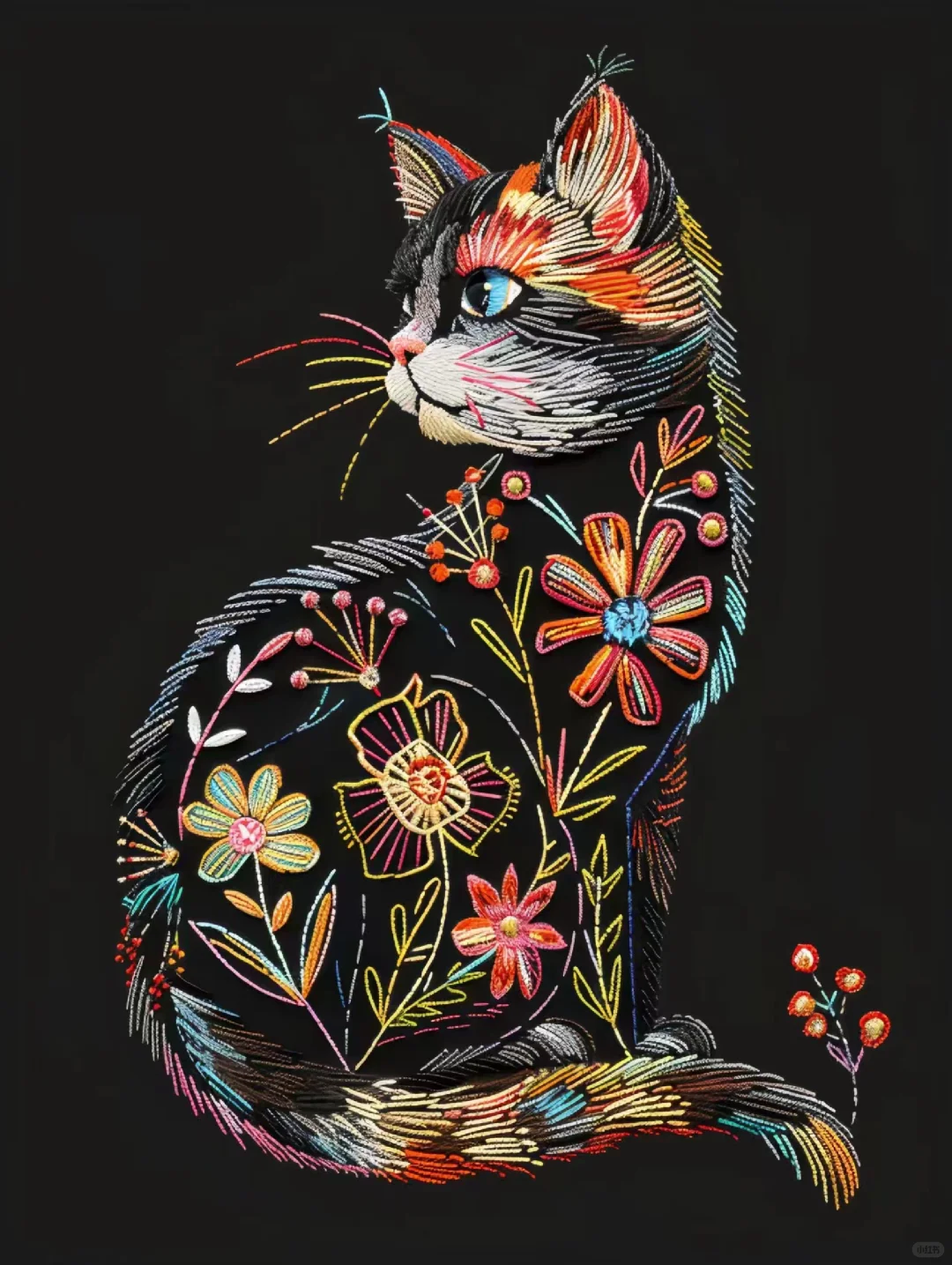 刺绣猫咪-创意图案设计分享