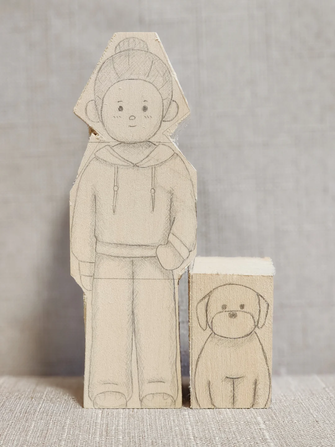 自学木雕45——女孩和小狗