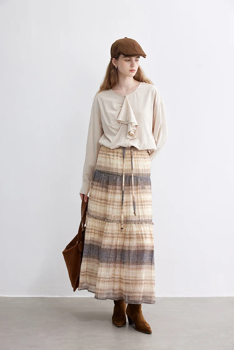 不对称剪裁|日系荷叶边门襟长袖衬衫