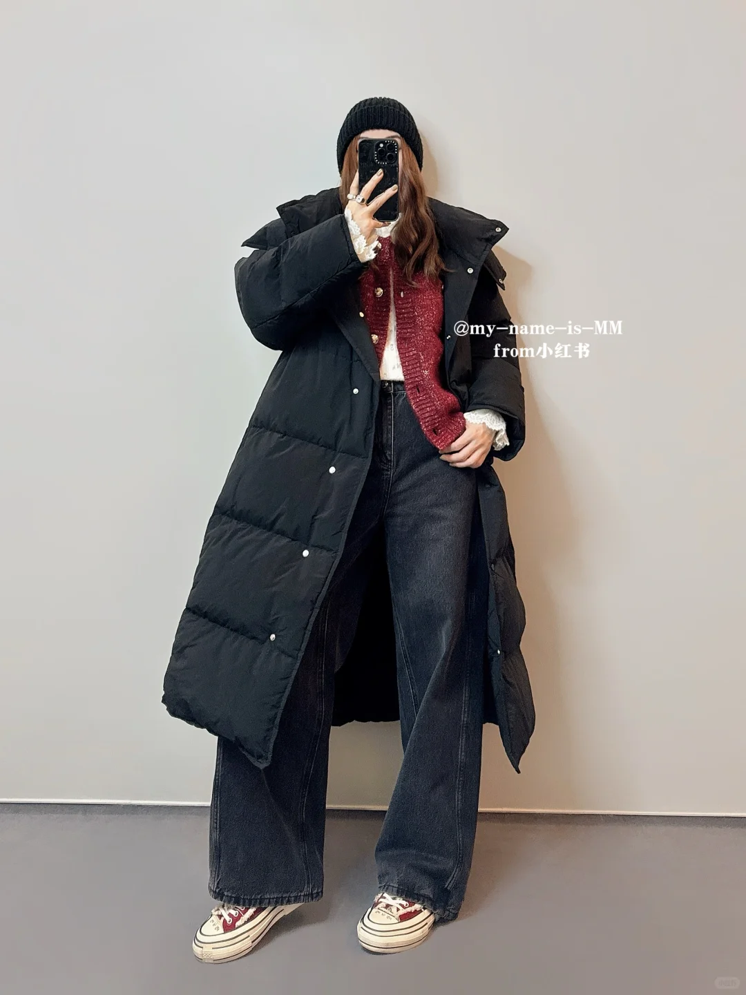 OOTD/冬季穿搭 节日氛围感红毛衣搭配羽绒服