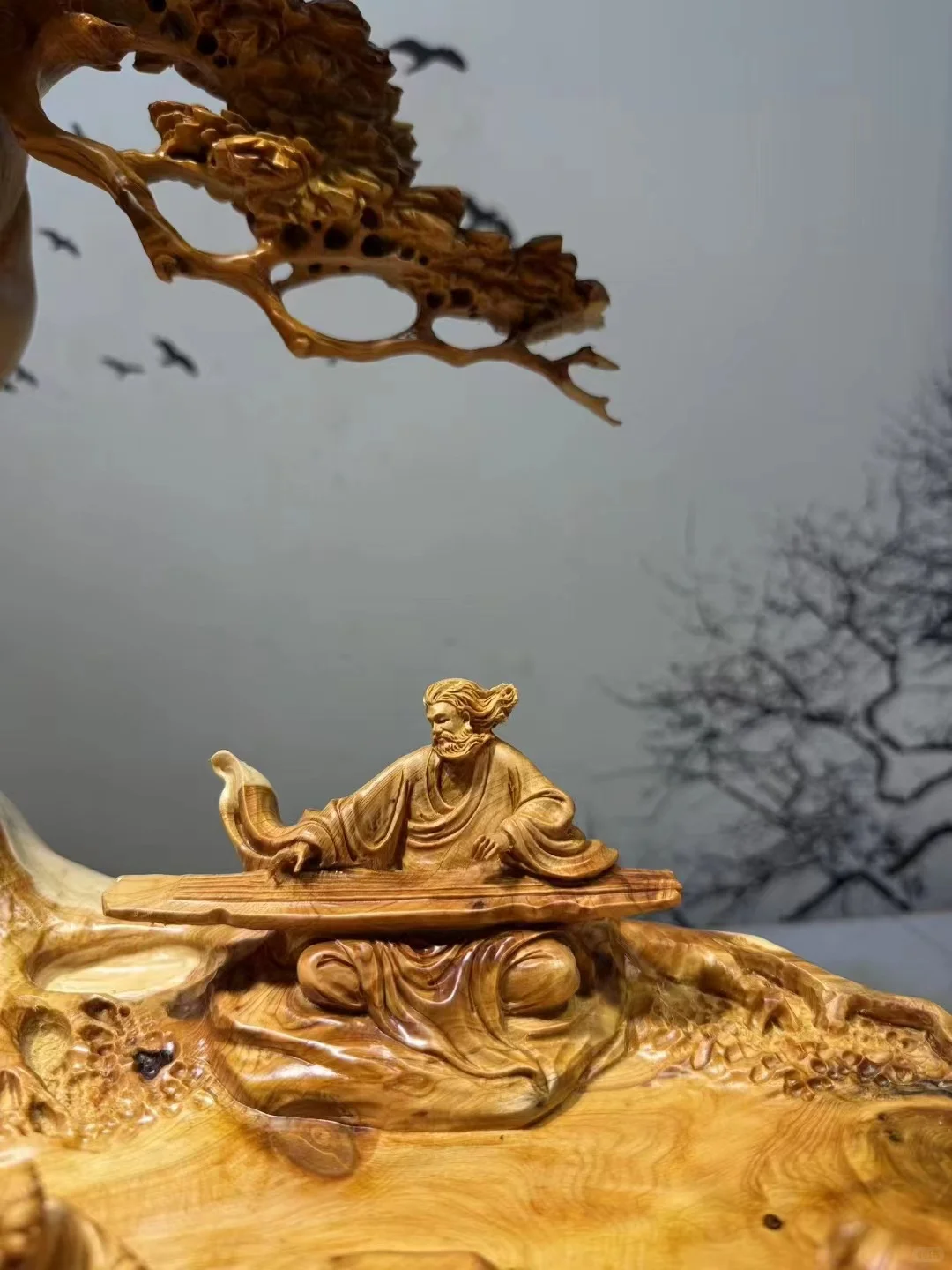 有山有树有人物的奇石根雕摆件，太美了！