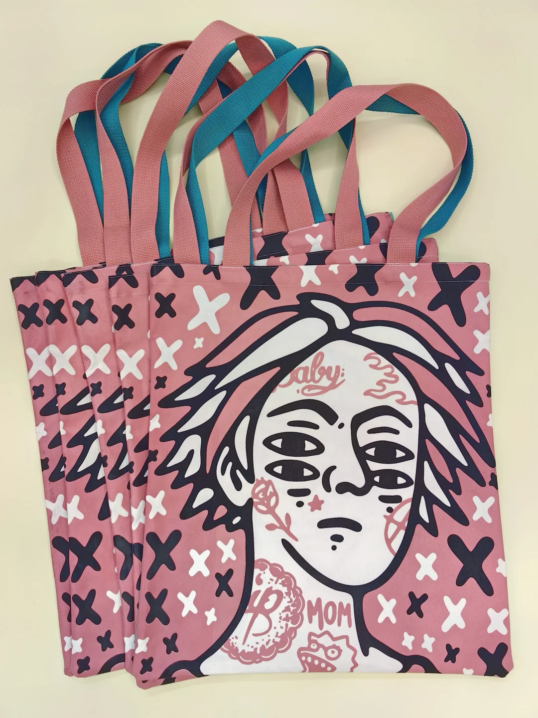 满幅双面双色手工丝网帆布袋印制完成