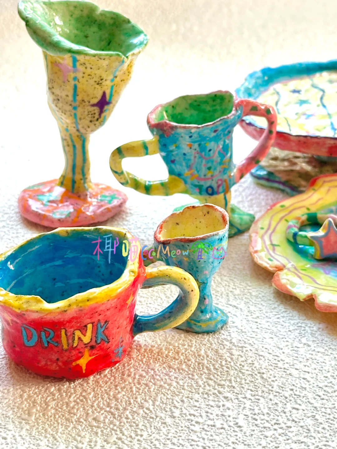 好喜欢捏泥巴❗我的黏土杯子们??