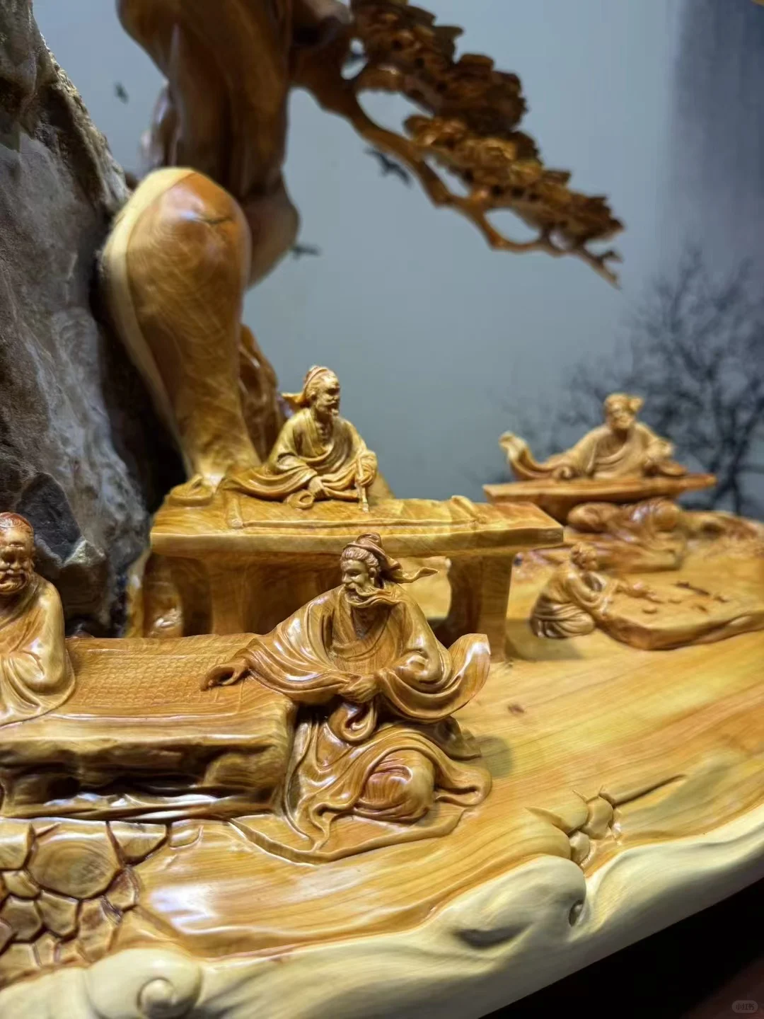 有山有树有人物的奇石根雕摆件，太美了！