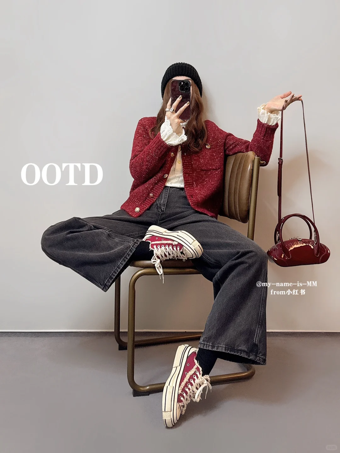OOTD/冬季穿搭 节日氛围感红毛衣搭配羽绒服