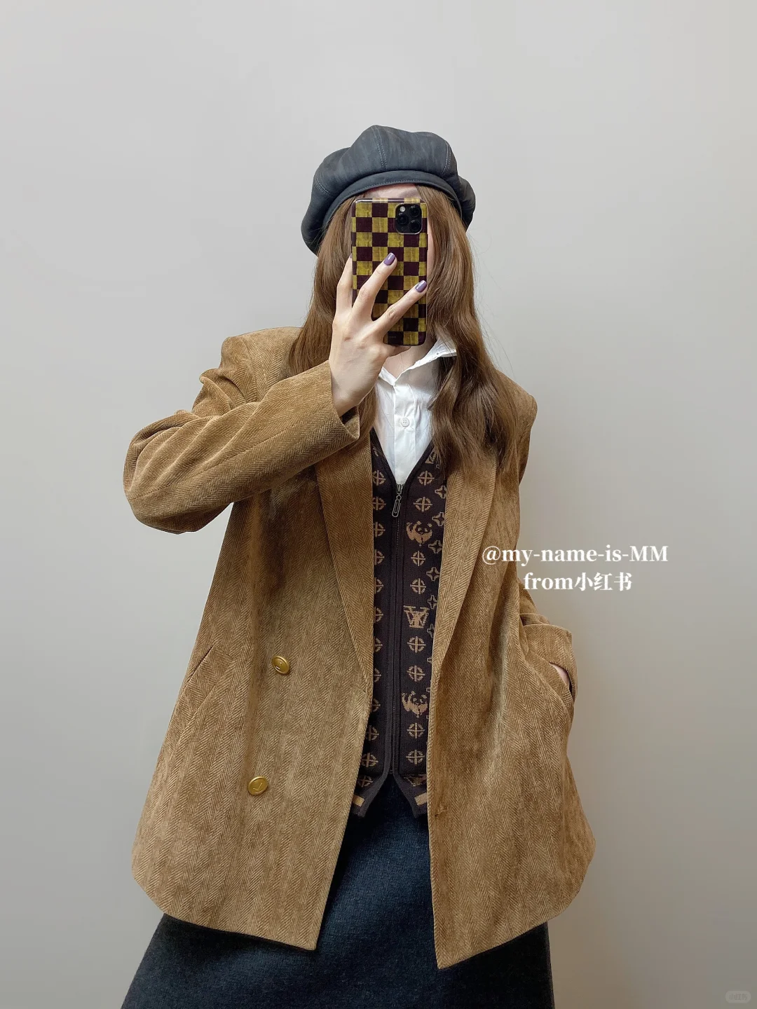 OOTD/秋季穿搭 时髦配色西装外套半裙搭配