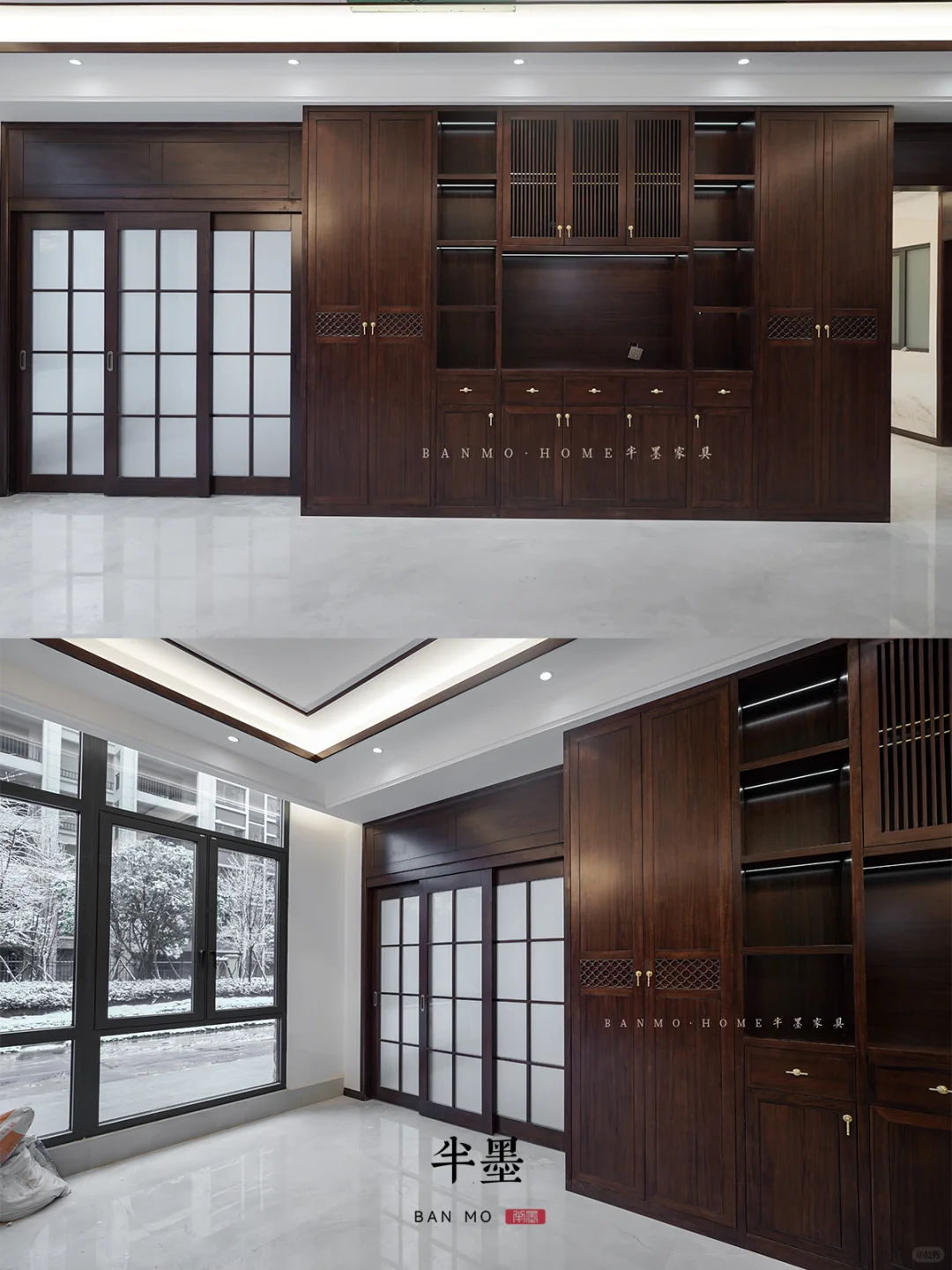 贵阳别墅全屋定制落地,新中式原木柜验收中