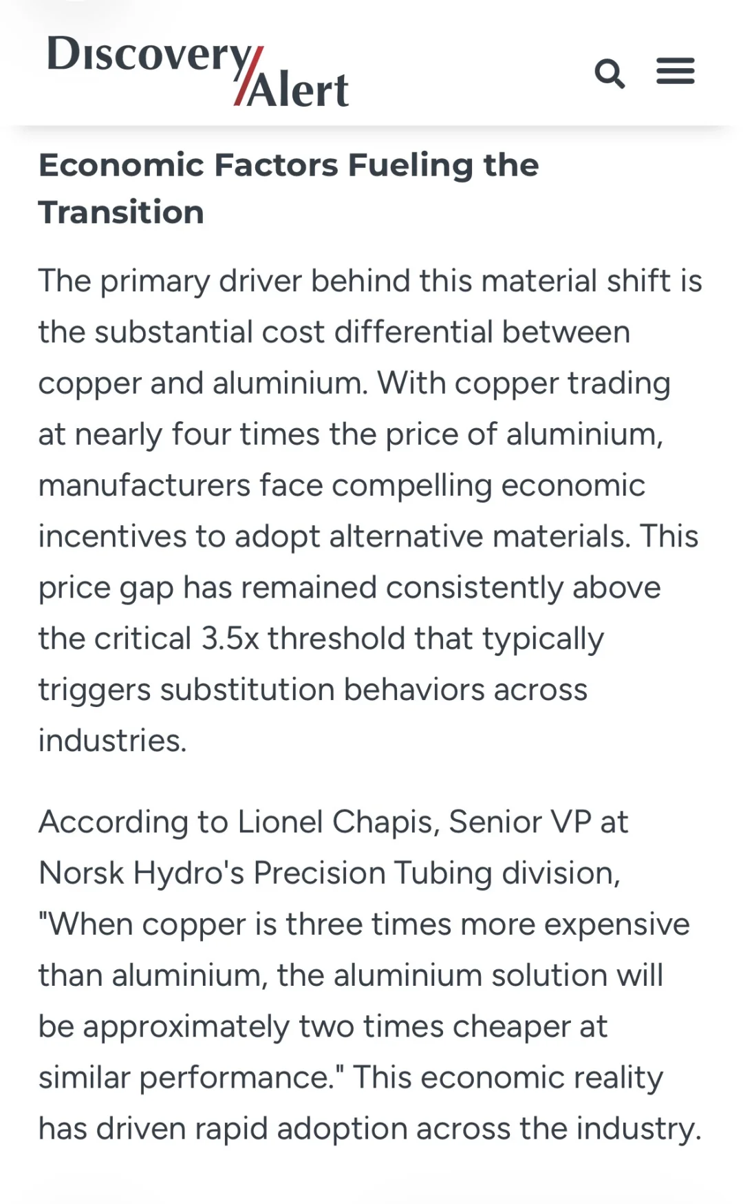 铜价走高会带来铝的替代吗？