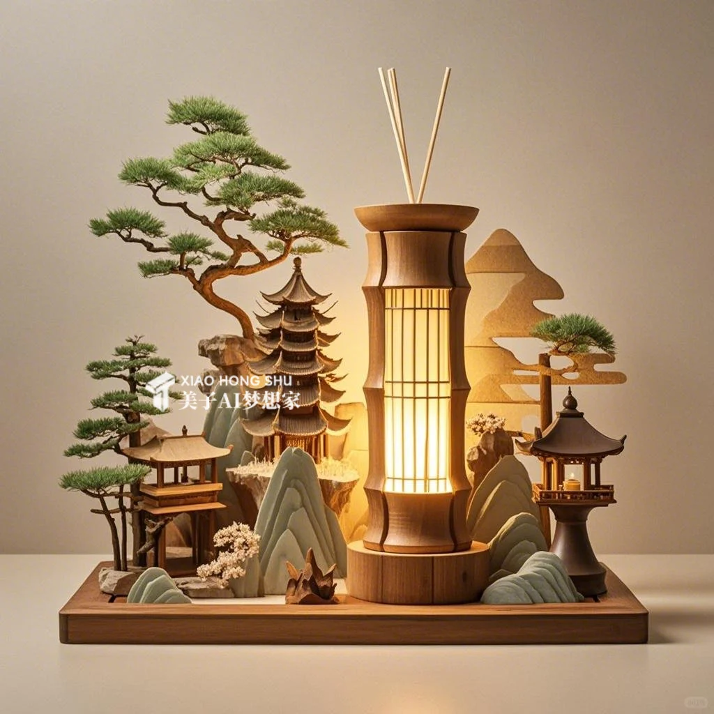 ✨AI产品设计1000个?国风竹景香薰蜡烛台