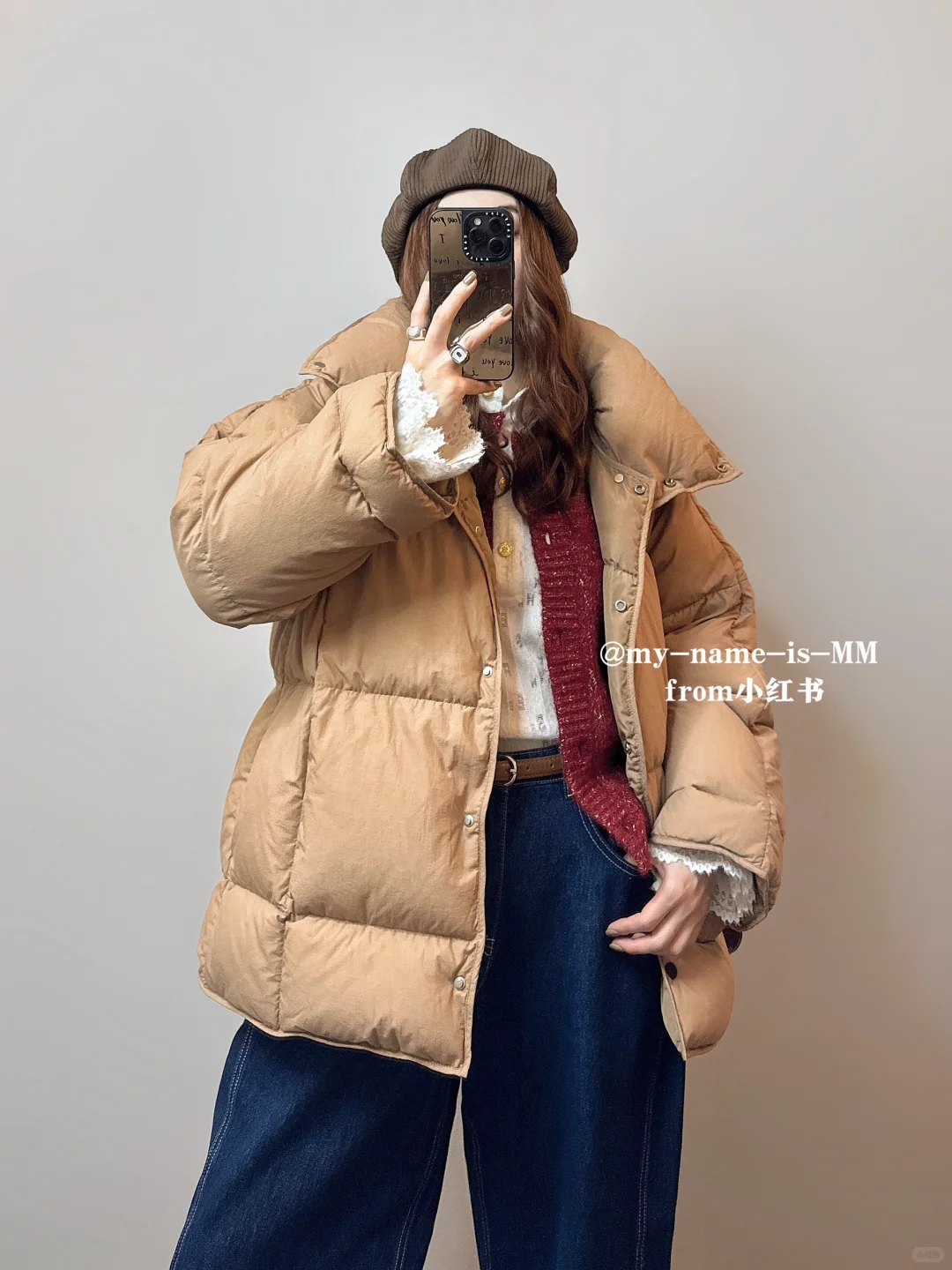 OOTD/冬季穿搭 节日氛围感红毛衣搭配羽绒服