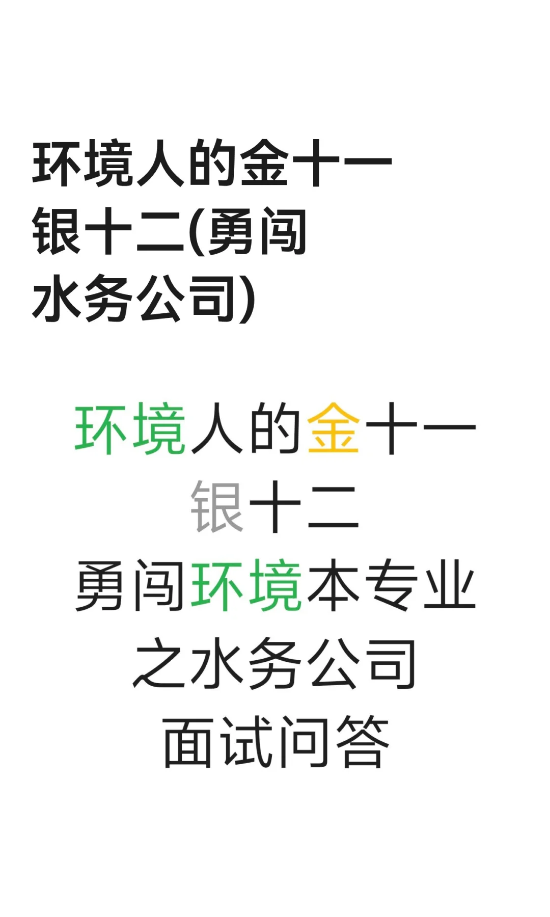 环境人的金十一银十二(勇闯水务公司)