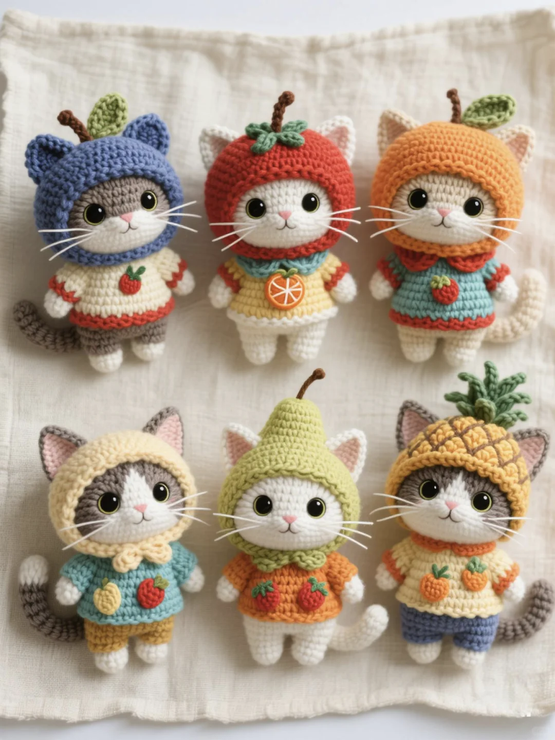 每天一个设计—水果帽子猫猫钩织