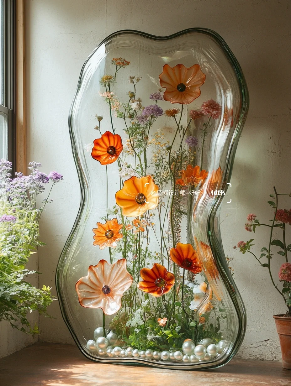 有珍珠和鲜花的不规则花瓶你喜欢吗？??