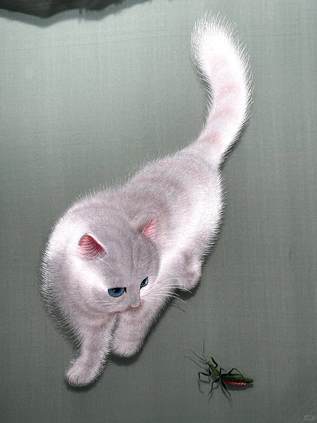 经典苏绣双面绣《猫戏螳螂》