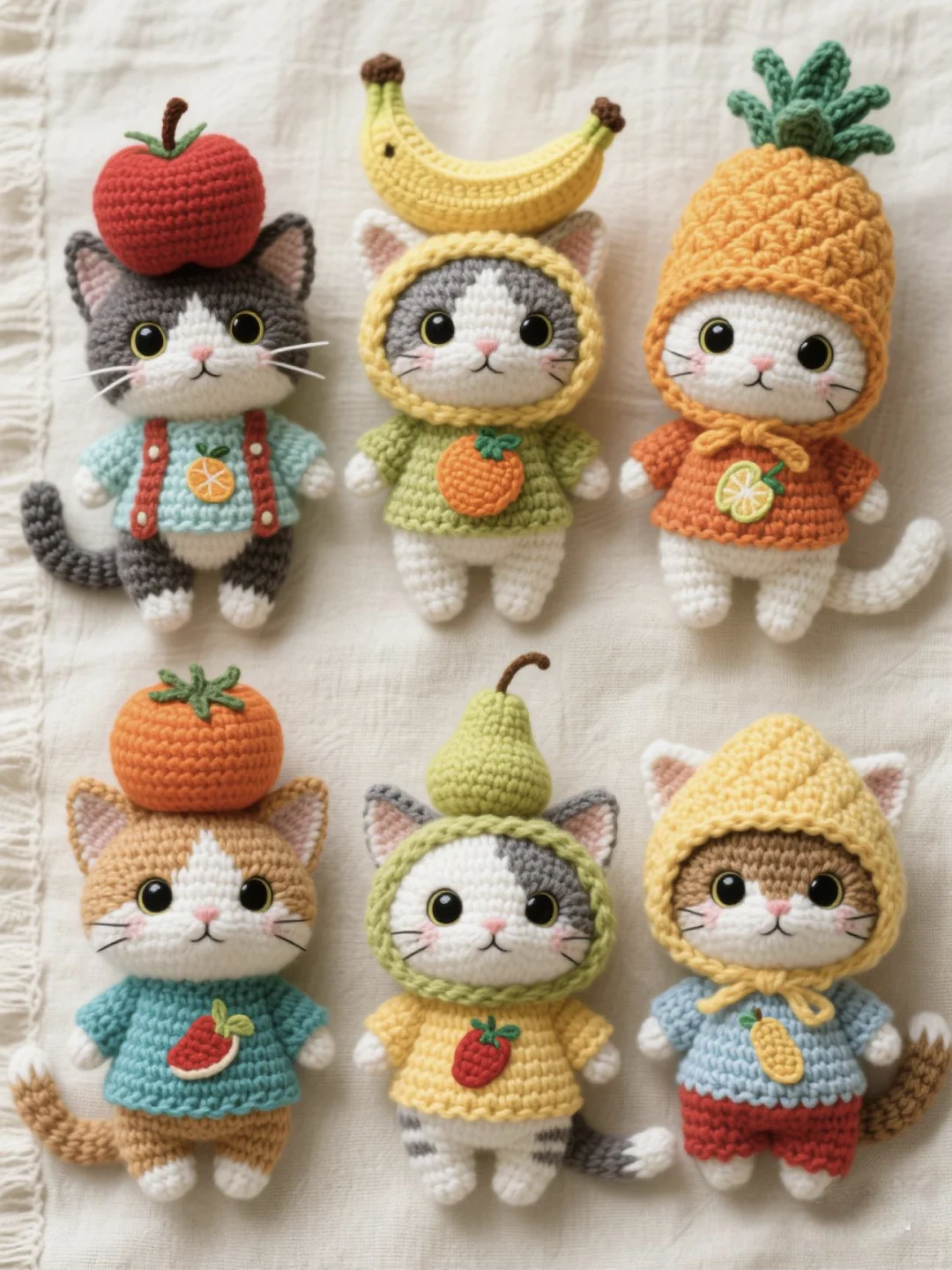 每天一个设计—水果帽子猫猫钩织