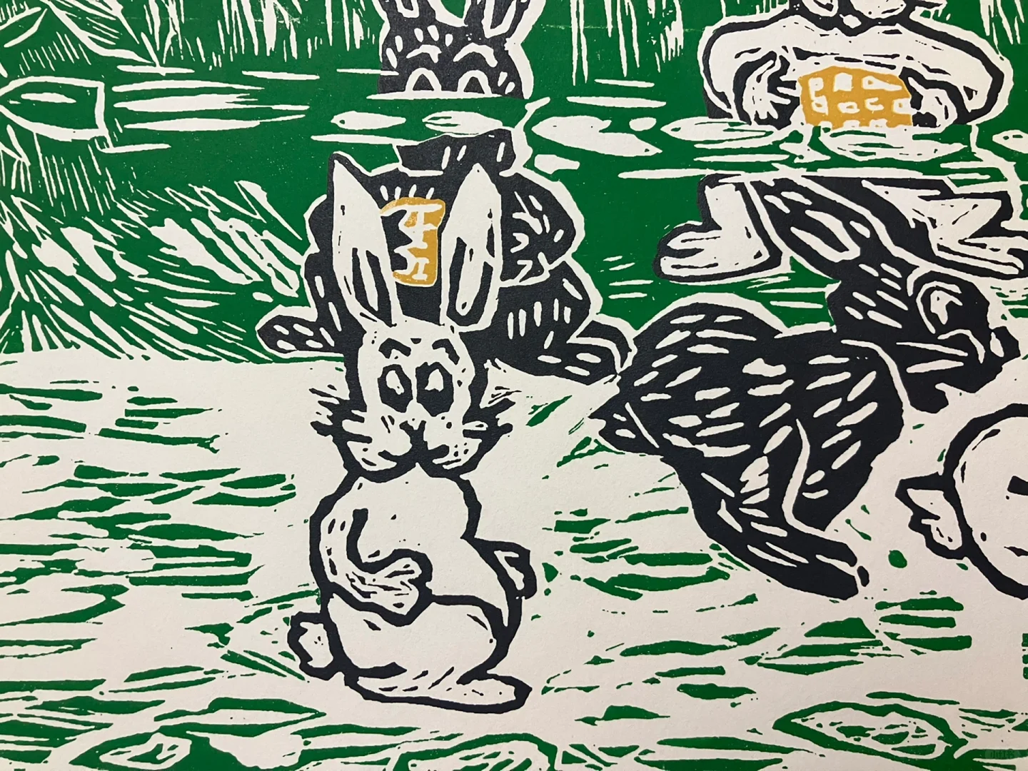 我做的小版画《偷玉米的兔子们》
