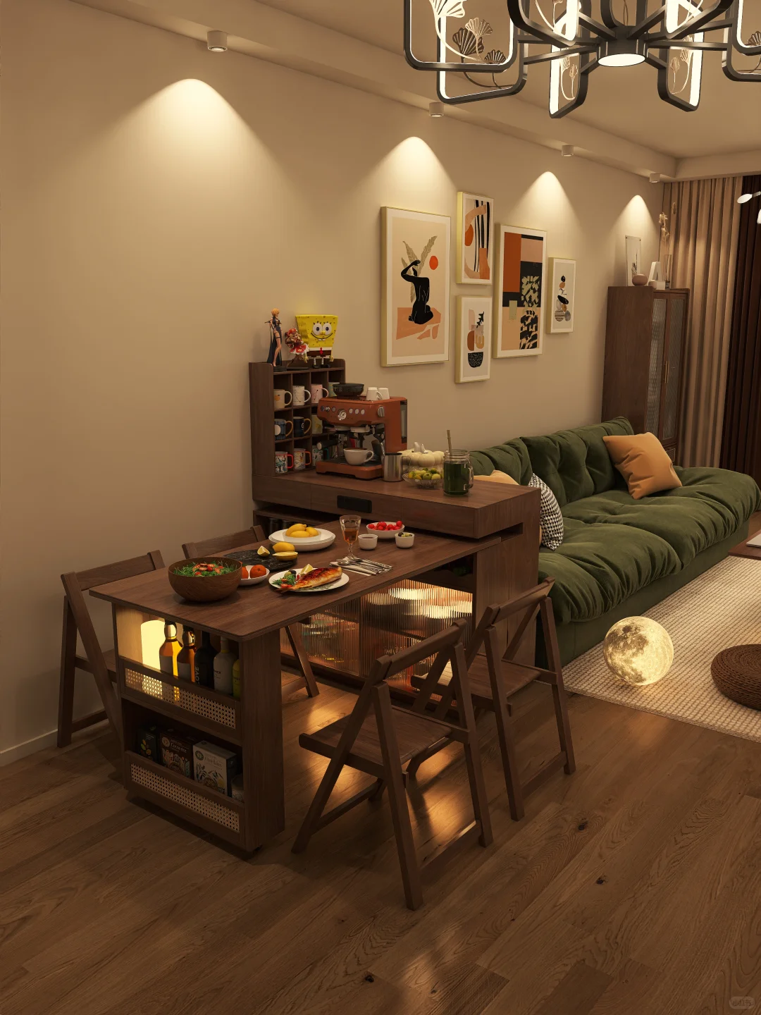 小户型爱了！沙发边放岛台餐桌太好用了