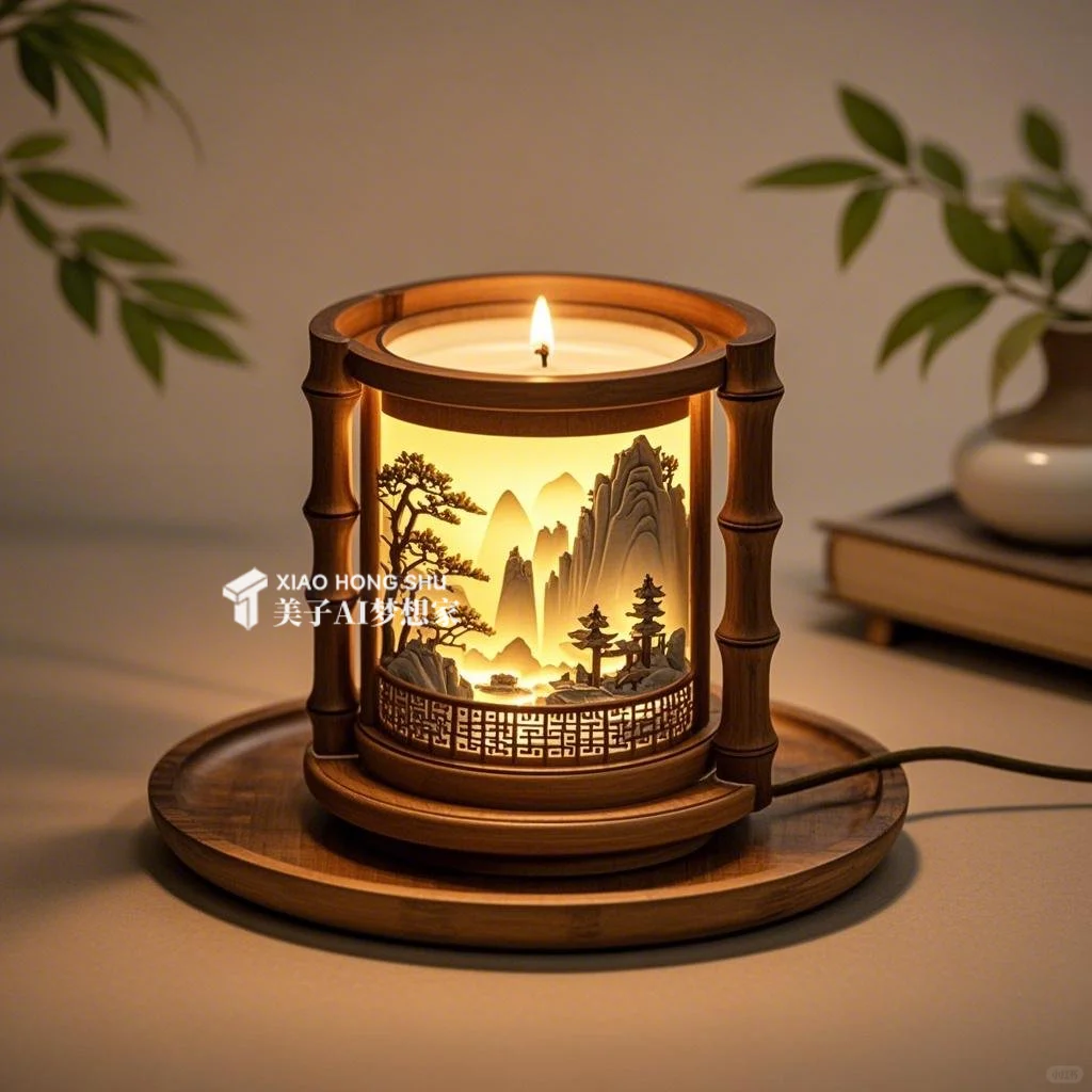 ✨AI产品设计1000个?国风竹景香薰蜡烛台