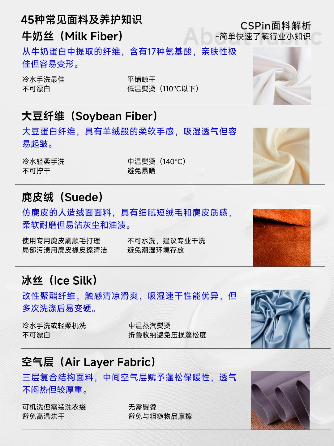 一篇概括市面上45种最常见面料(介绍及养护