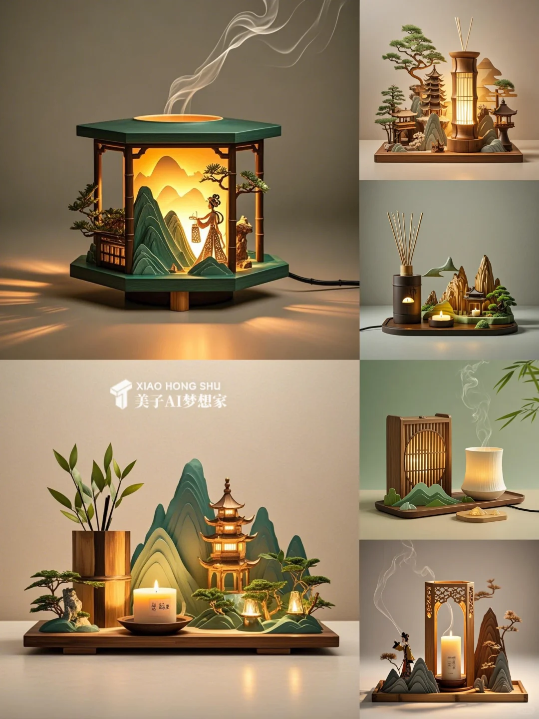✨AI产品设计1000个?国风竹景香薰蜡烛台