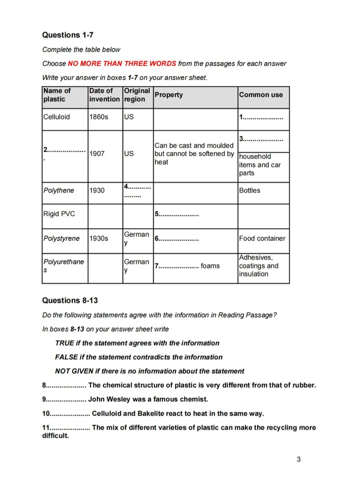 近期阅读机考真题 塑料的发展历程