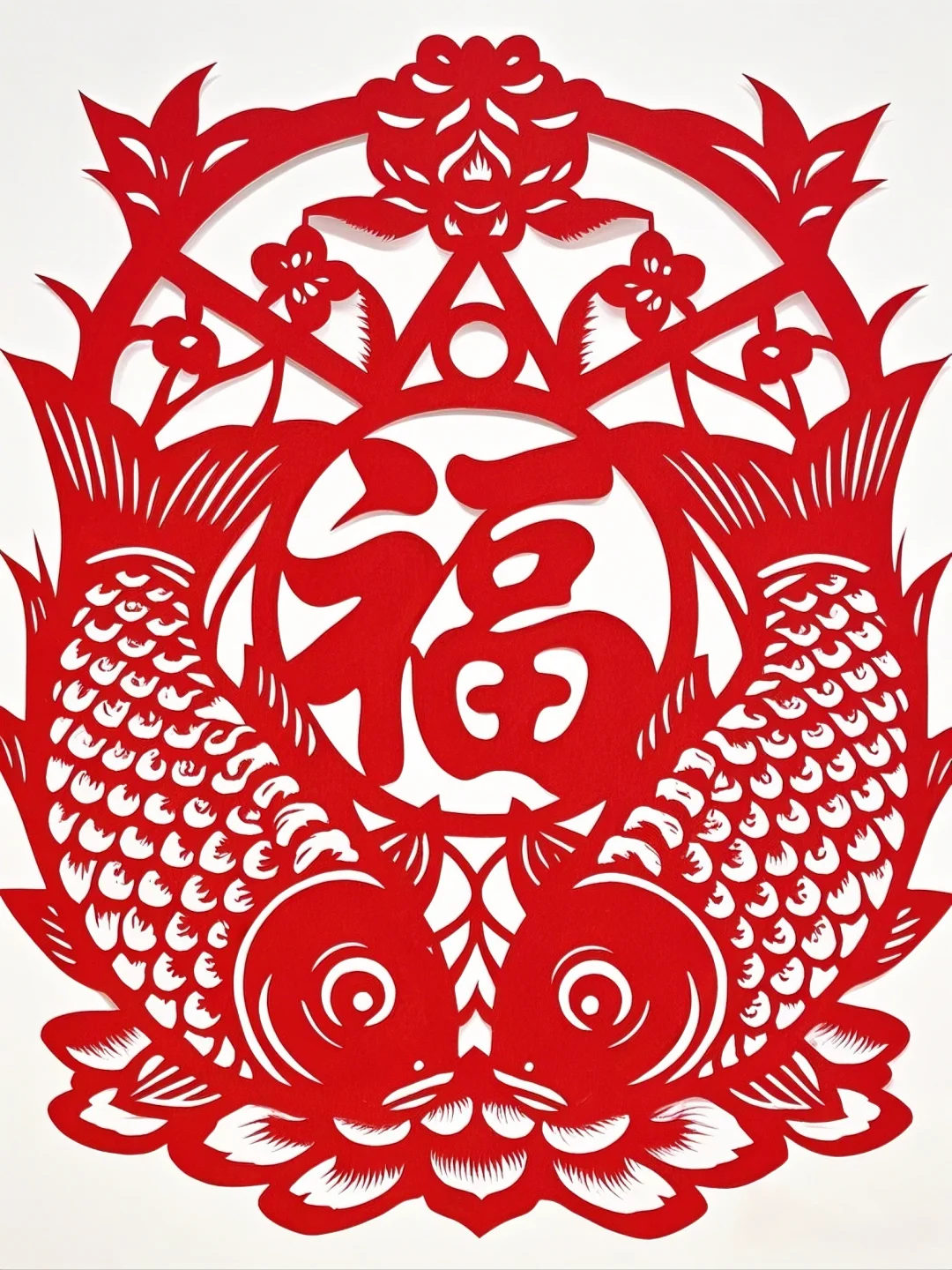 剪纸双鱼抱福~~~