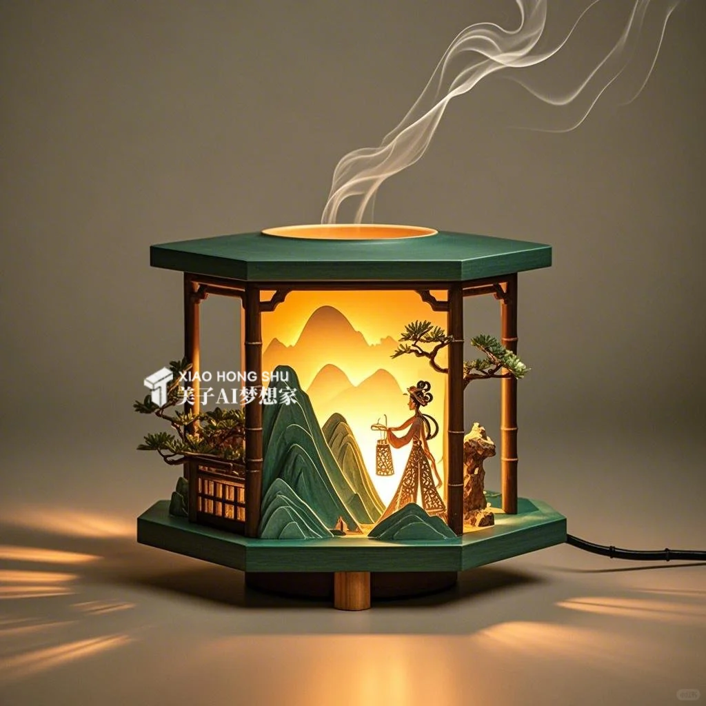 ✨AI产品设计1000个?国风竹景香薰蜡烛台