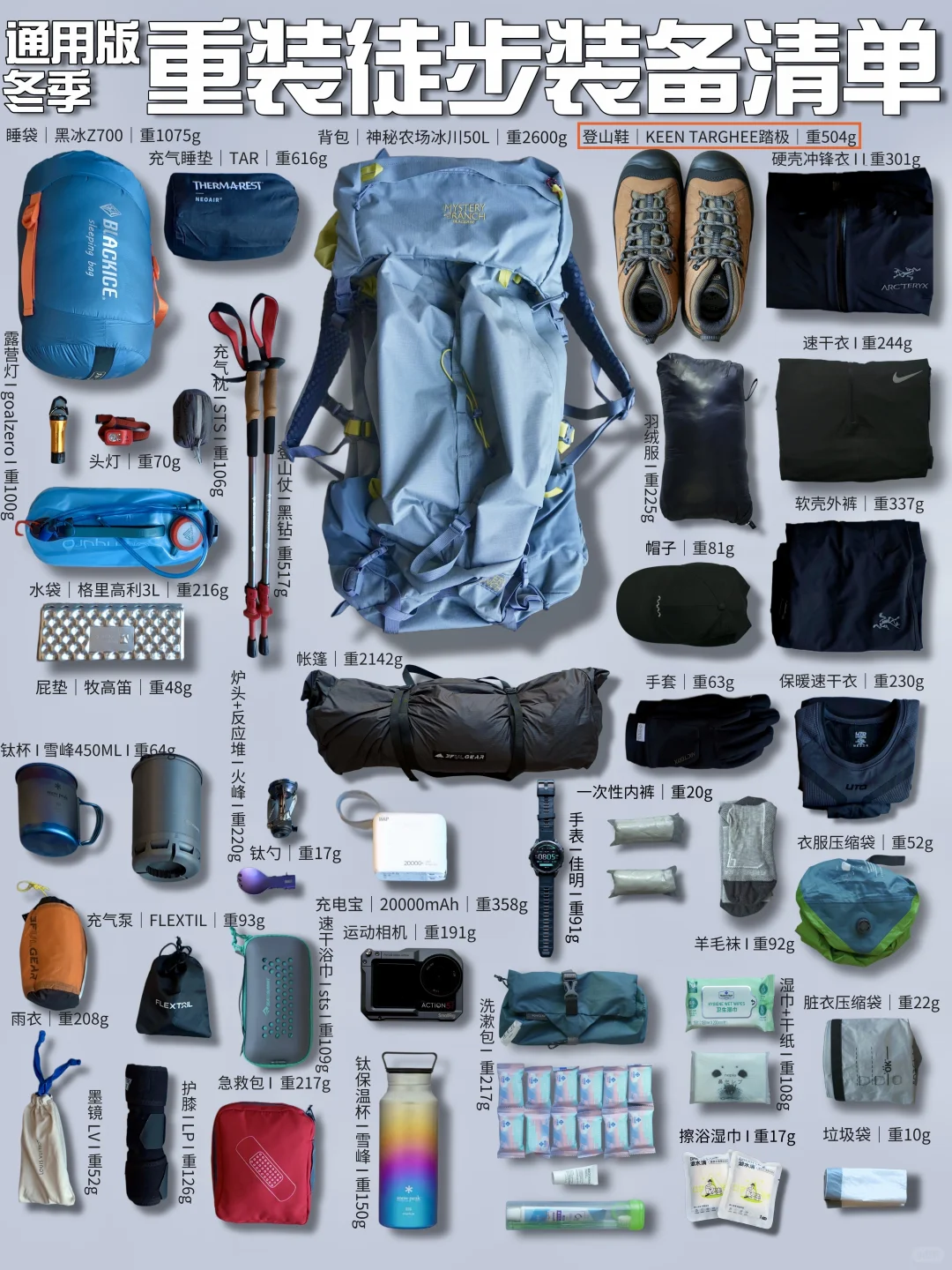 重装徒步装备清单|冬季通用版