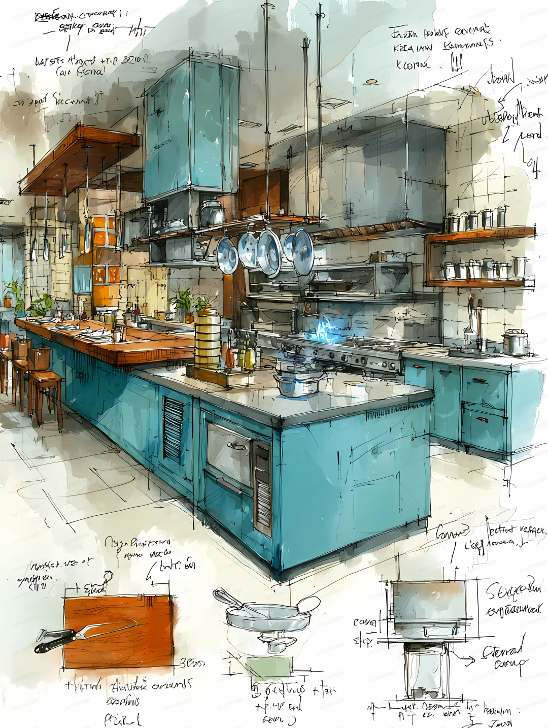 中餐厅中央厨房一角|提示词分享