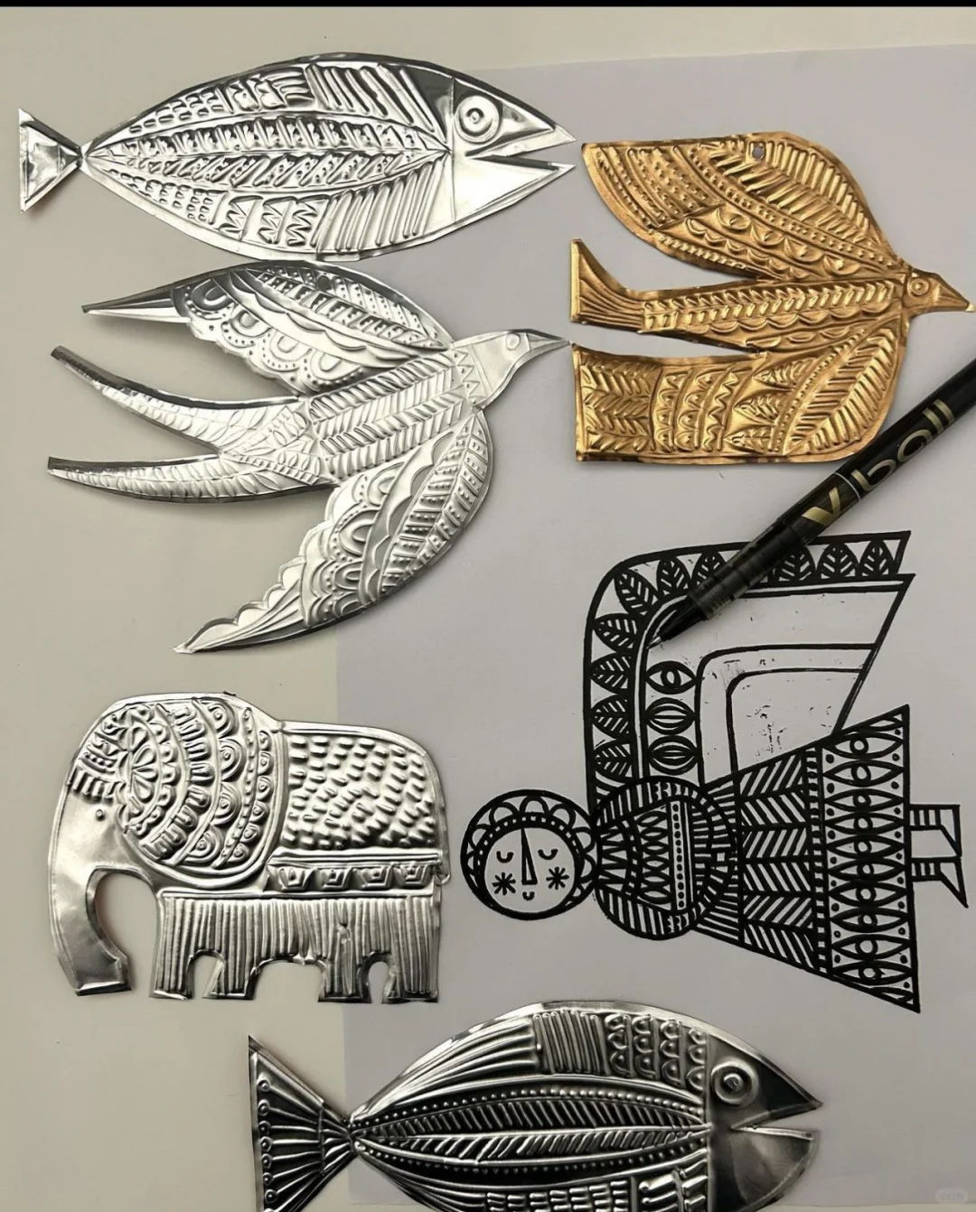 金色锡纸改造立体挂件装饰 简易DIY