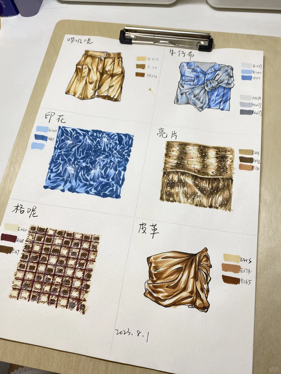 马克笔服装面料表现