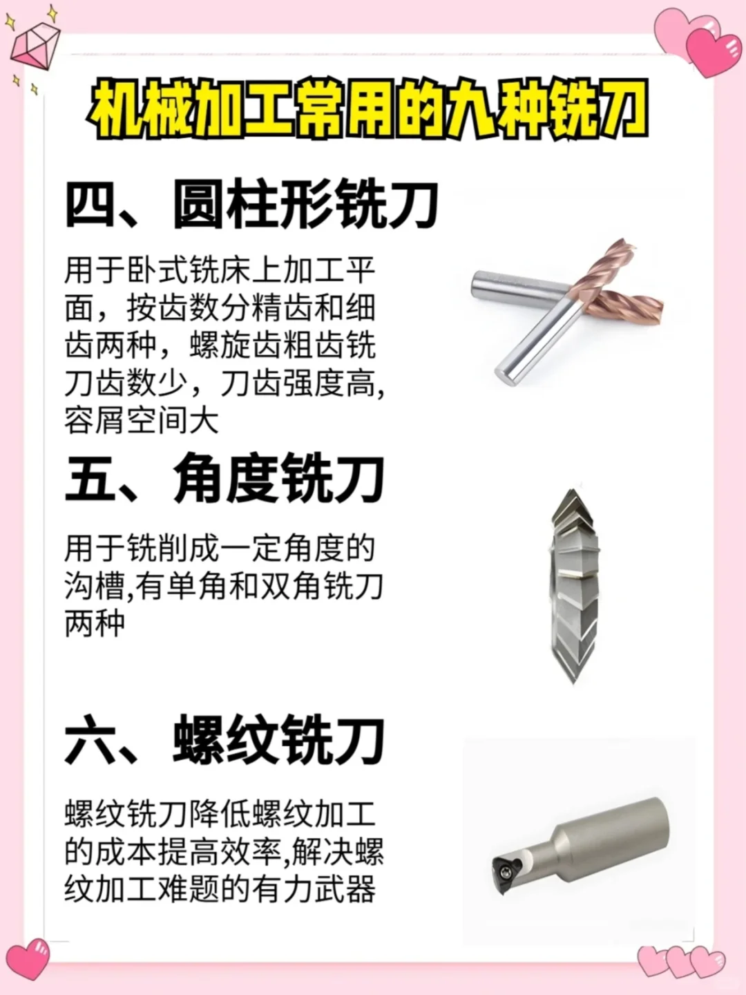 机械加工常用的九种铣刀~~